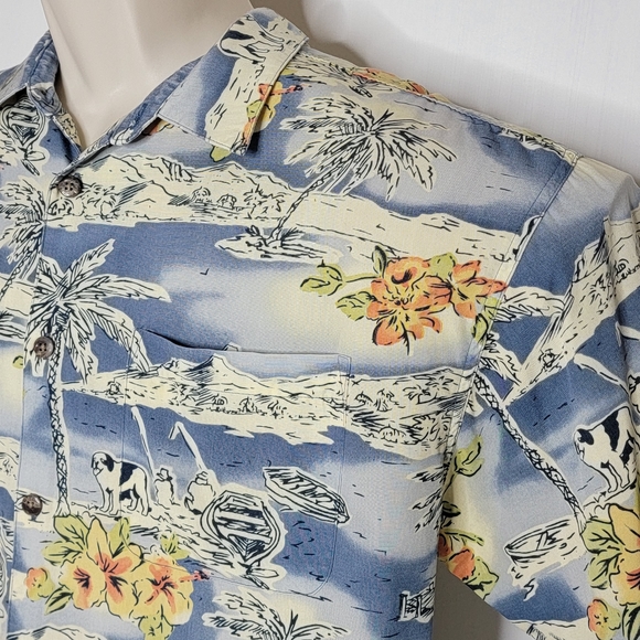 Big Dogs Hawaiian Tropical Resort Beach Floral Short Sleeve Shirt 90's Mens Lg - Picture 2 of 13